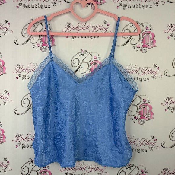 sentiments Tops - Sentiments tank top, camisole, lace, blue, shiny metallic vintage 90s 80s 70s